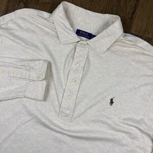 Polo Ralph Lauren Polo Shirt Men 3XLT Ivory Cream Long Sleeve Preppy Casual Tall